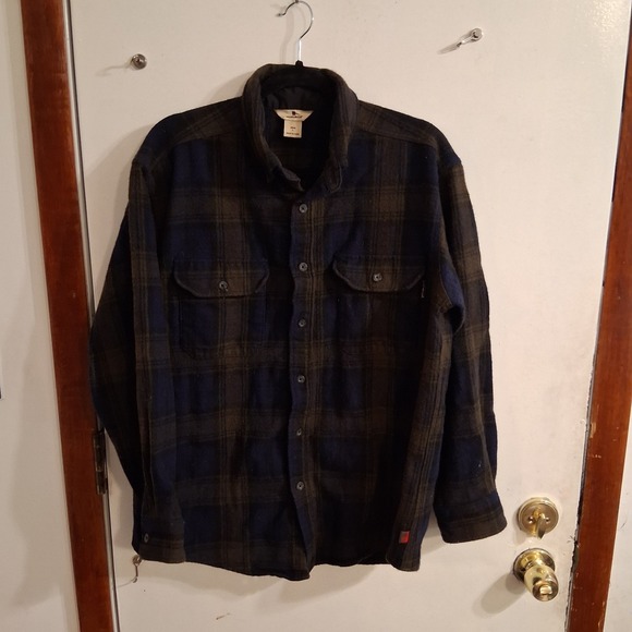 Woolrich Plaid Chore Barn Trucker Jacket Coat Navy Blue Olive Green Plaid L EUC - Picture 4 of 4